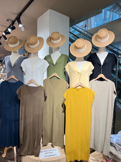 Ladies Casual Knitted V-neck Long Dress